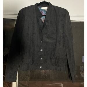 Jessica Scott Black Floral Blazer Large, Vintage‎ Shoulder Pads Jacket, Women's